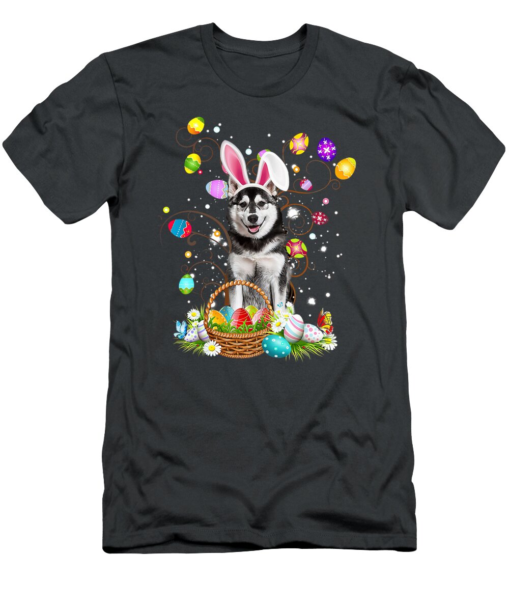 Husky Dog Easter Egg Hunting Basket Easter Day Sophie Eleanor T-Shirt