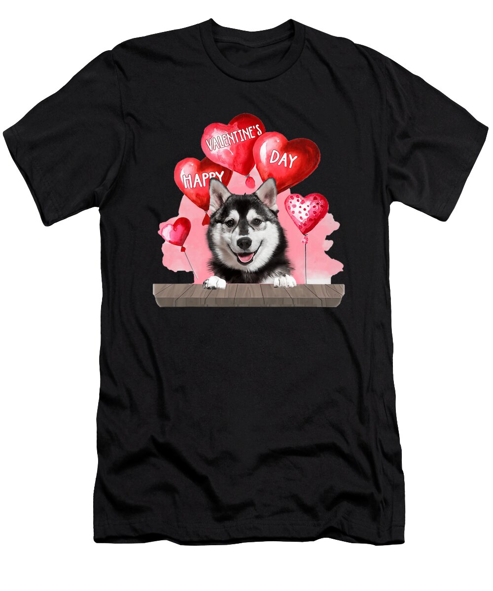 Husky Dog Happy Valentines Day Pet Dog Lover Natalie Lidford T-Shirt