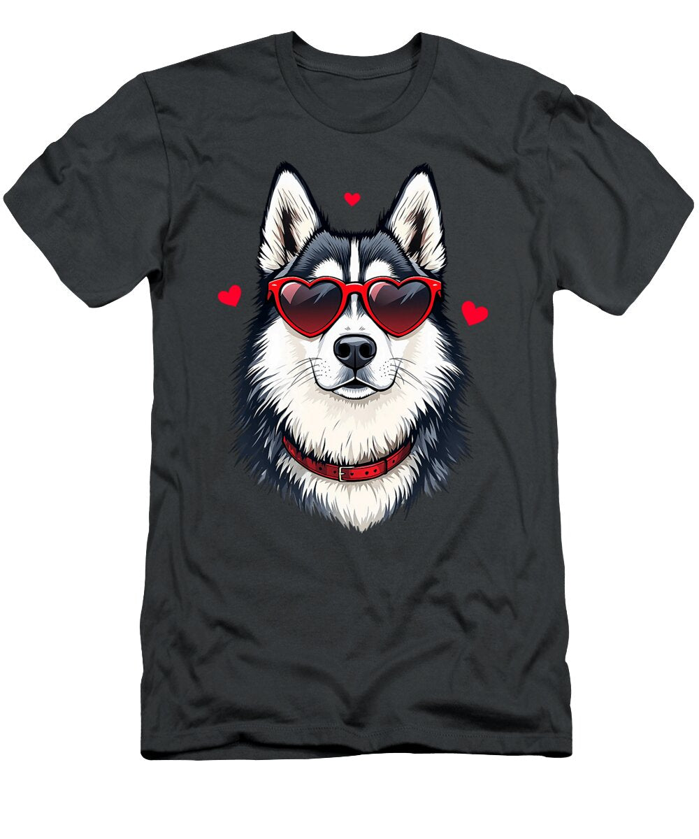 Husky Dog Heart Glasses Cute Valentines Day Sophie Eleanor T-Shirt