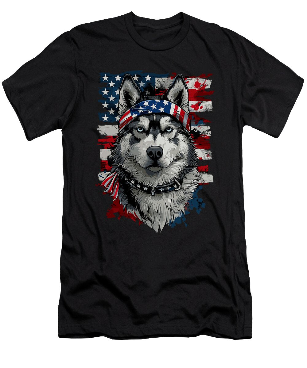 Husky Dog Patriotic 4th of July USA American Men Natalie Lidford T-Shirt