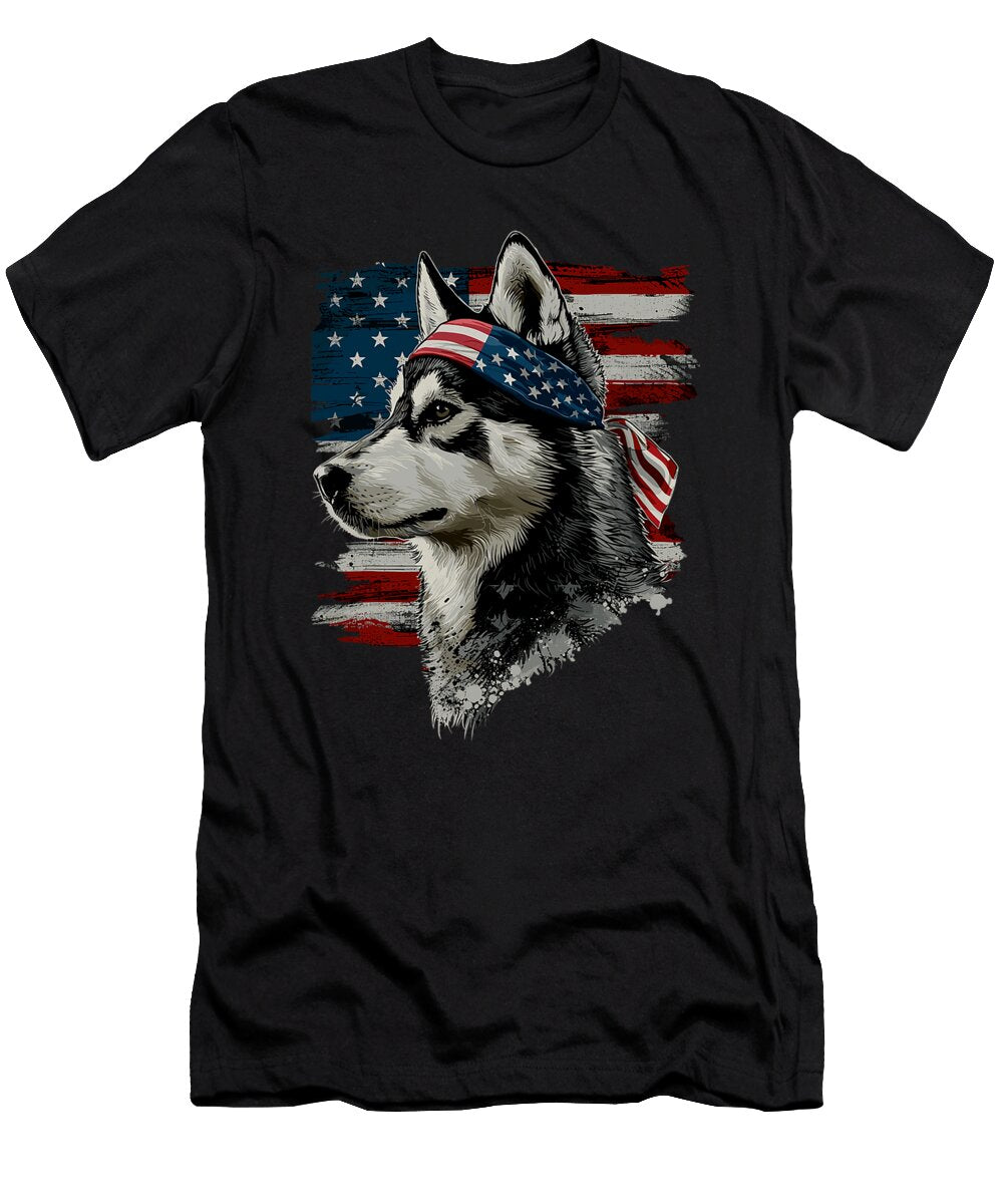 Husky Dog Patriotic 4th of July USA American Natalie Lidford T-Shirt