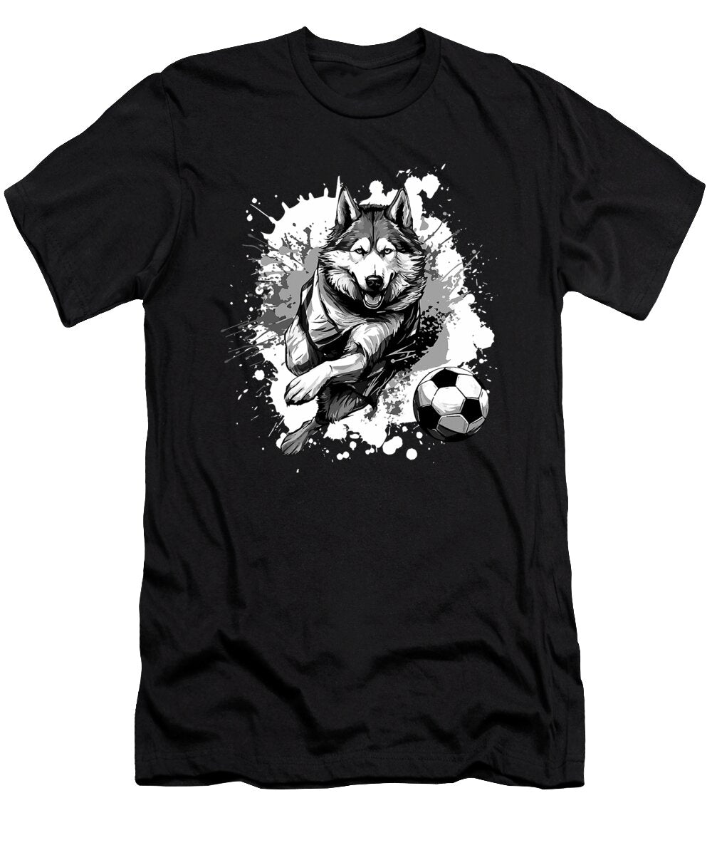 Husky Dog Playing Soccer Sports Team Natalie Lidford T-Shirt