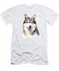 Husky Dog Portrait Stylized Watercolour Digital Illustration of a Cute Dog with Big Blue Eyes Jane Rix T-Shirt