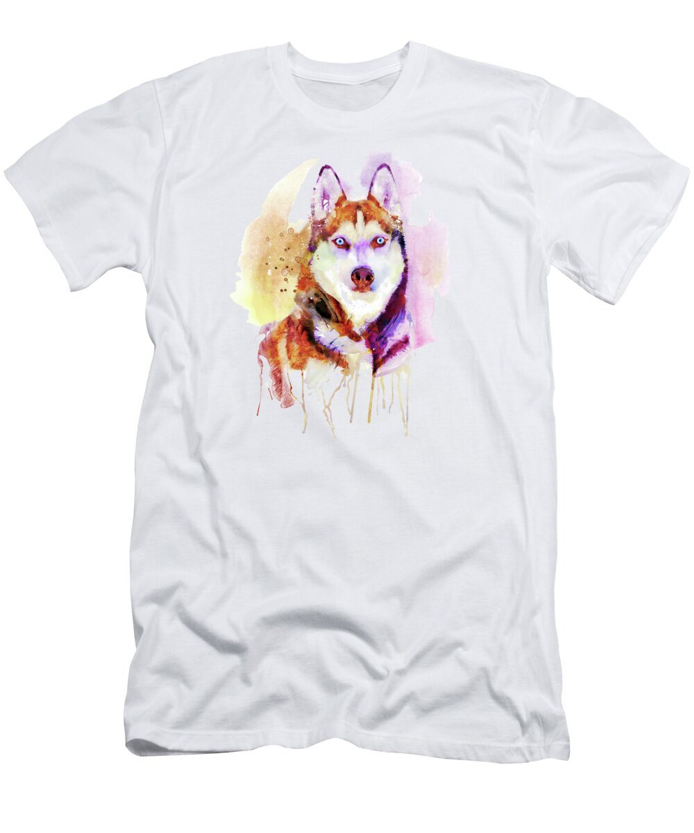 Husky Dog Watercolor Portrait Marian Voicu T-Shirt