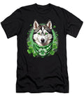 Husky Dog with Green Clover Bandana St Patricks Day Husky Maximus Designs T-Shirt