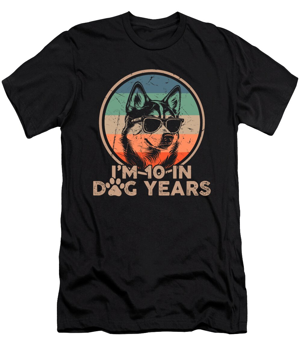 Husky Im 10 in Dog Years Funny 70th Birthday 70 Studi Alex T-Shirt