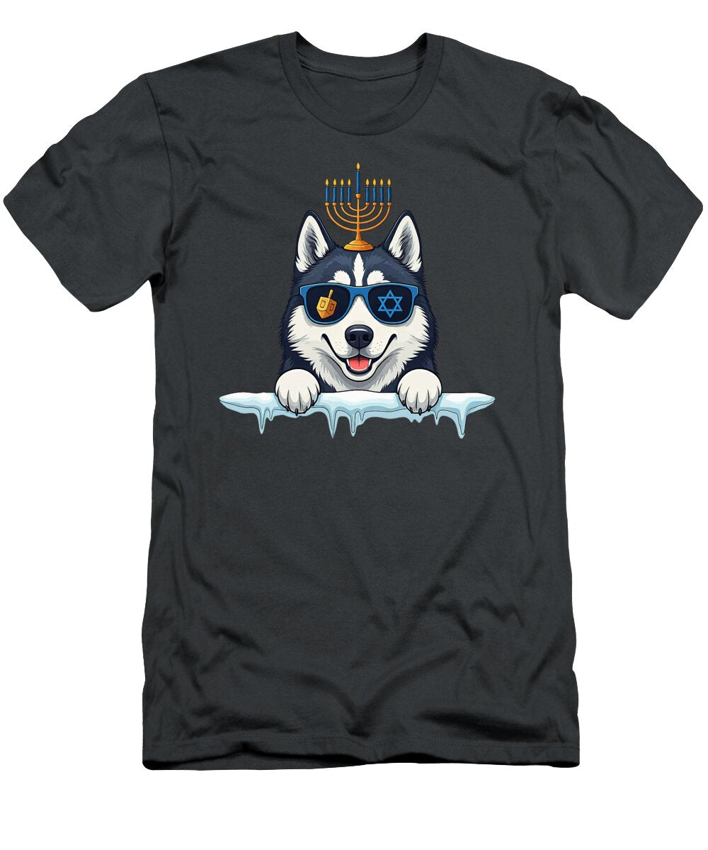 Husky Menorah Dreidel Jewish Hanukkah Sophie Eleanor T-Shirt