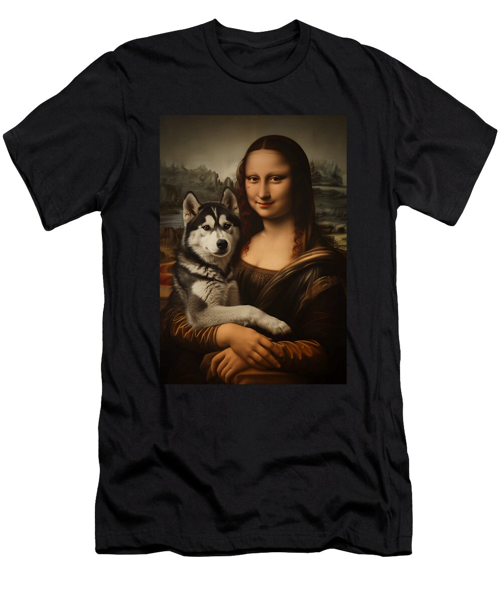 Husky Mona Lisa Painting Art Dog Mom Dad Men Zyneu Gangd T-Shirt