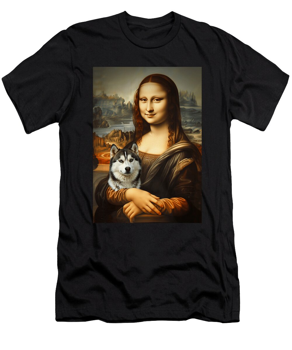 Husky Mona Lisa Painting Art Dog Mom Dad Zyneu Gangd T-Shirt