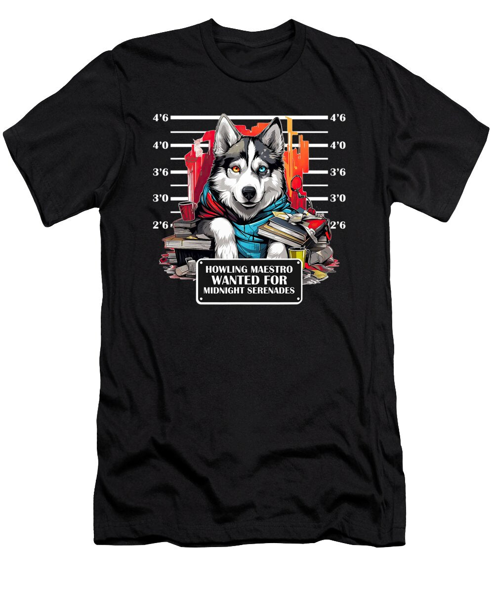 Husky Mug Shot Wolf Dog Lover Funny Prisoner for Zyneu Gangd T-Shirt