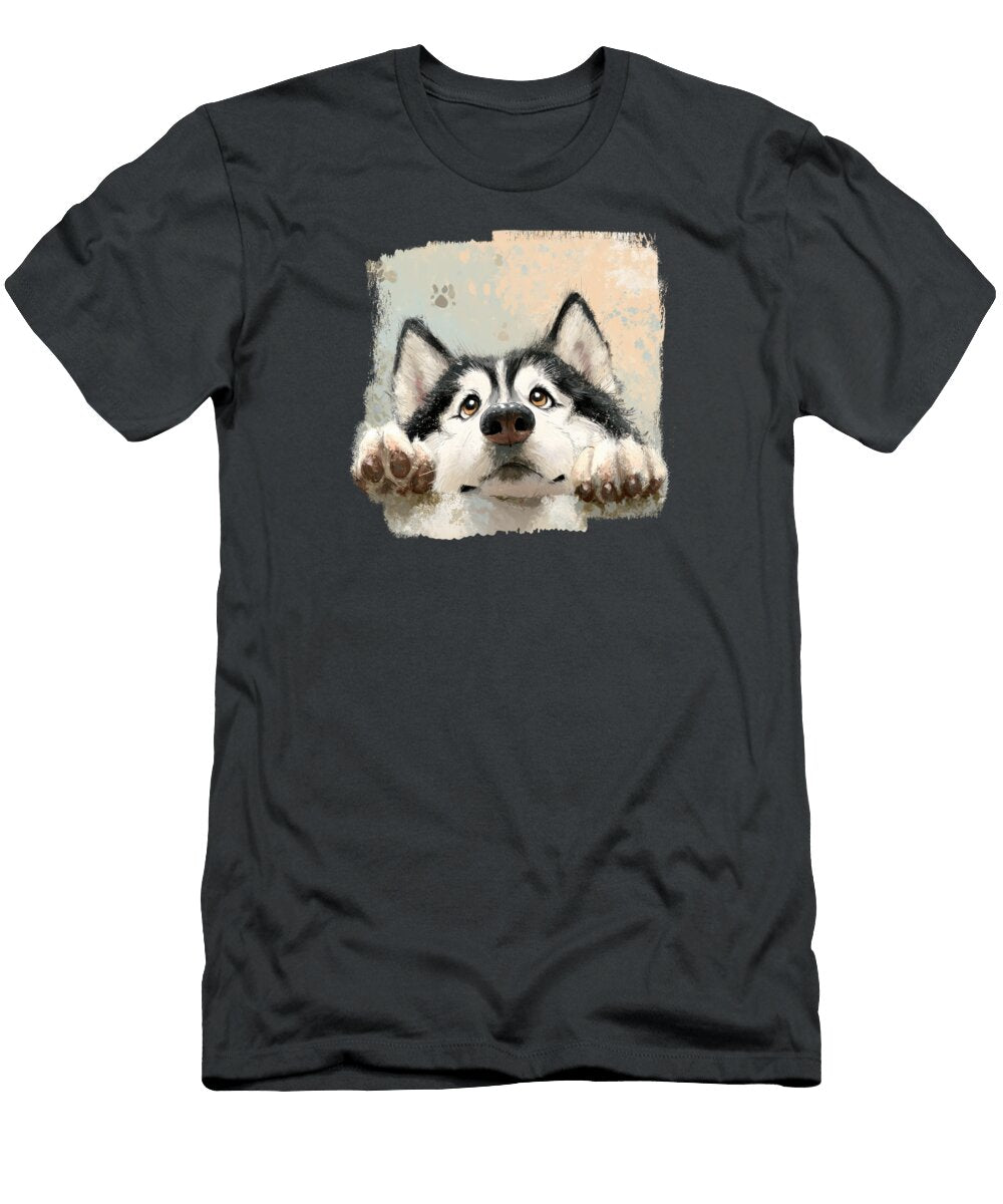 Husky Peeking Over Wall 02 Elisabeth Lucas T-Shirt