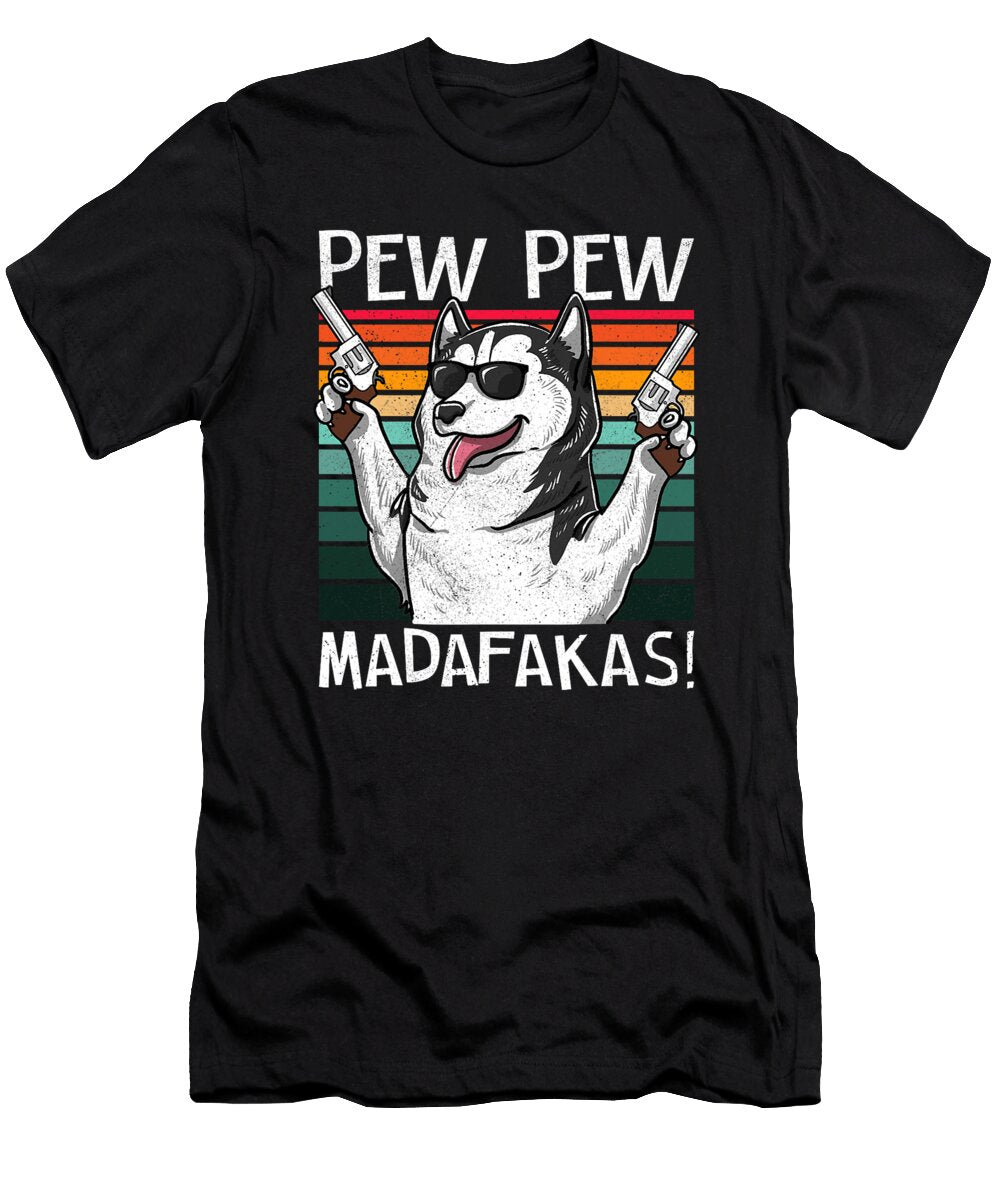 Husky Pew Pew Dog Vintage Retro Sunset Dogs Guns Zyneu Gangd T-Shirt