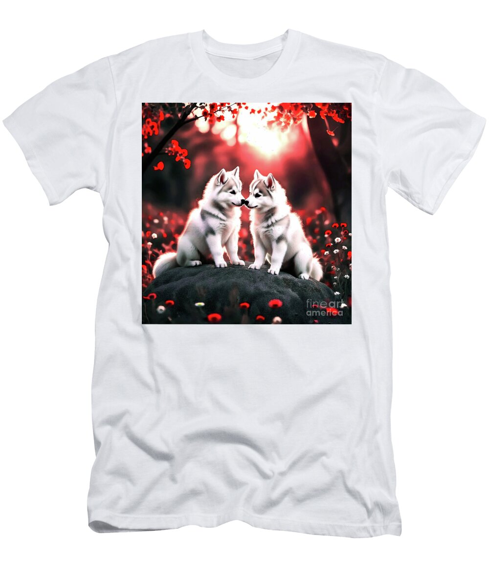 Husky Puppies in a Blossoming Meadow Eddie Eastwood T-Shirt