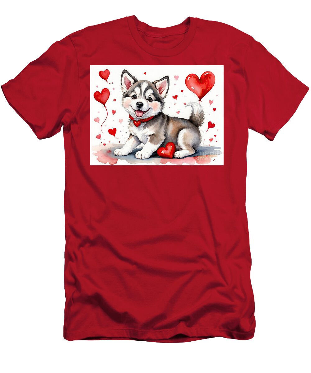 Husky Puppy and Hearts Elisabeth Lucas T-Shirt