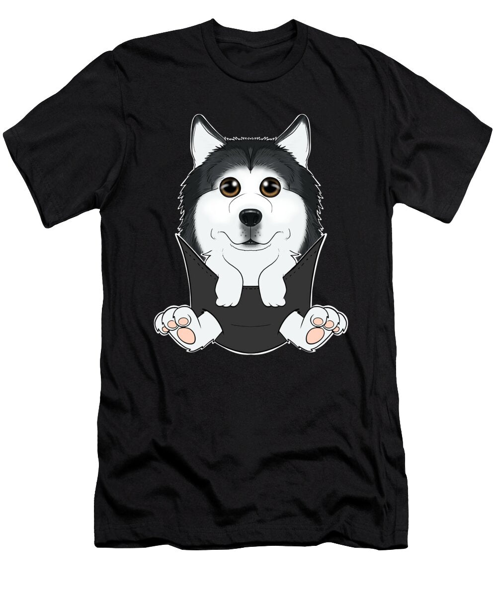 Husky Puppy in Pocket I Cute Husky Maximus Designs T-Shirt