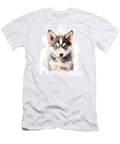 Husky Puppy Stylized Watercolour Digital Illustration of a Cute Dog with Big Blue Eyes Jane Rix T-Shirt