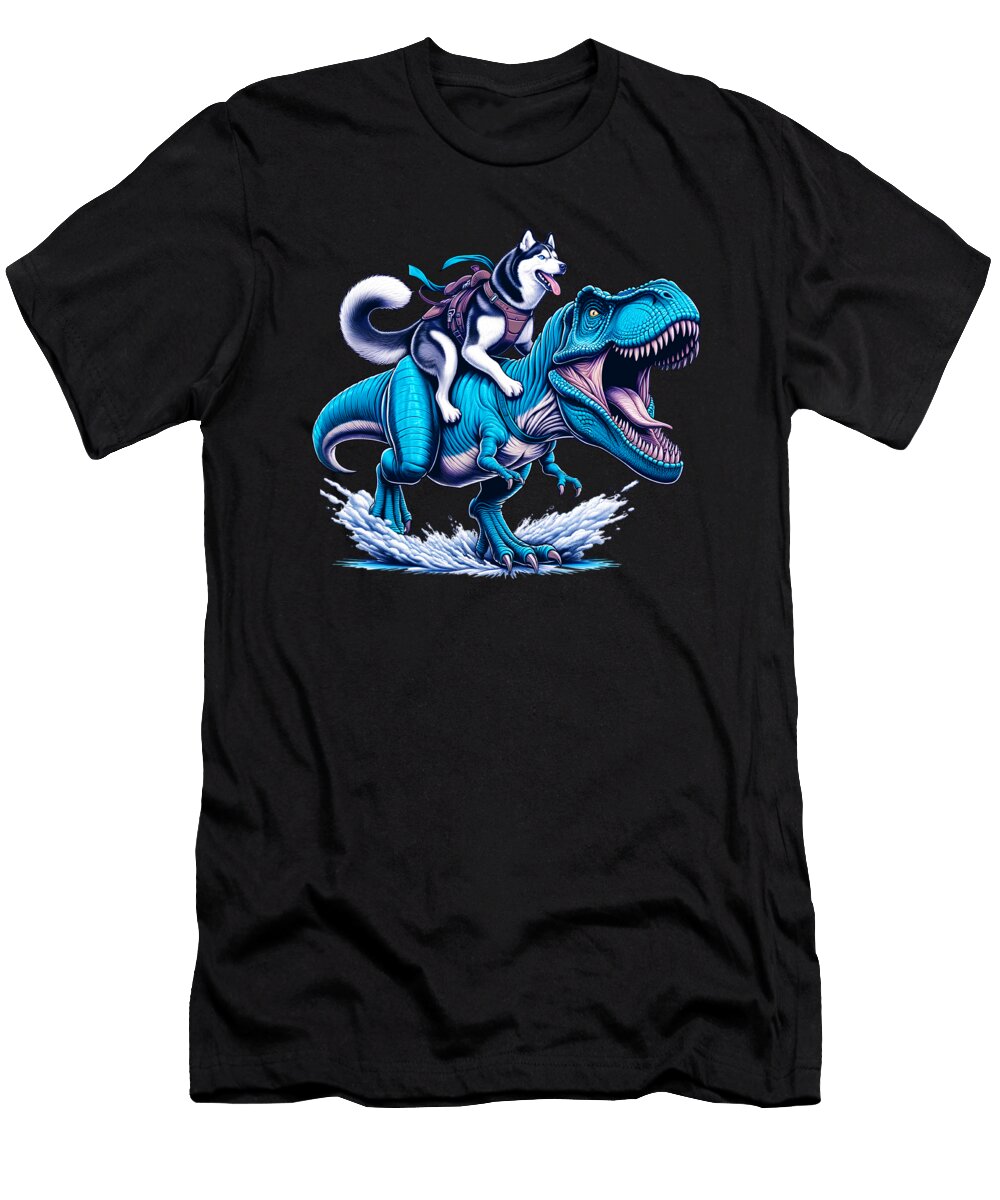 Husky Riding Dinosaur Funny Lover Job T-Shirt
