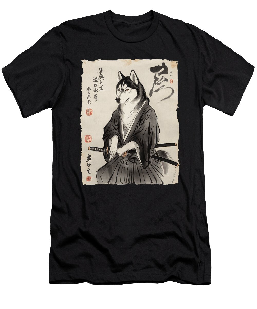 Husky Samurai in Armor Japanese Ink Art for Men Zyneu Gangd T-Shirt