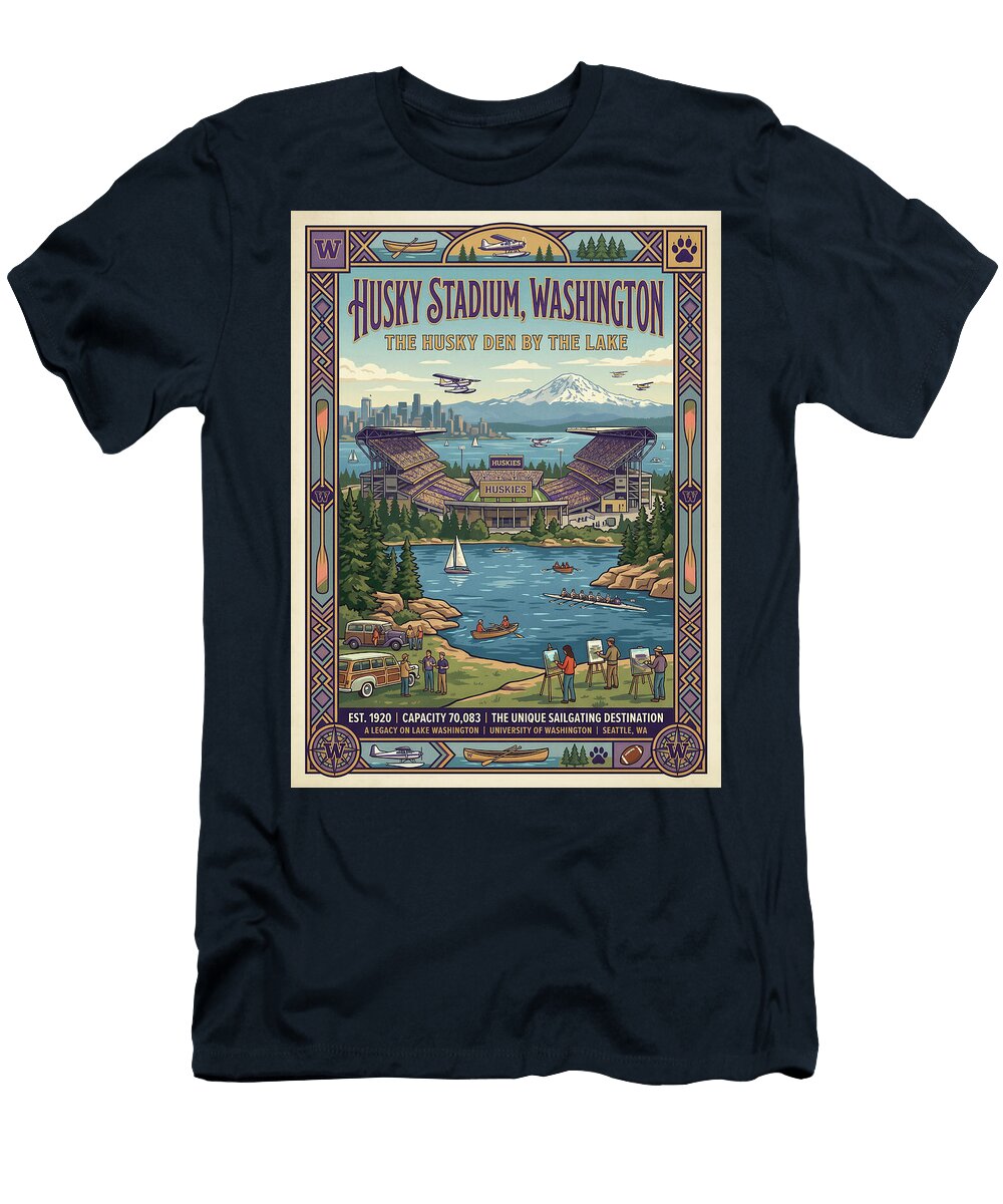 Husky Stadium By Lake Washington Iconic Vintage Travel Poster Sampadart Gallery T-Shirt