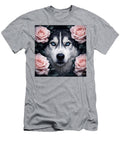 Husky Surrounded By Pink Roses Museum of Exquisities T-Shirt