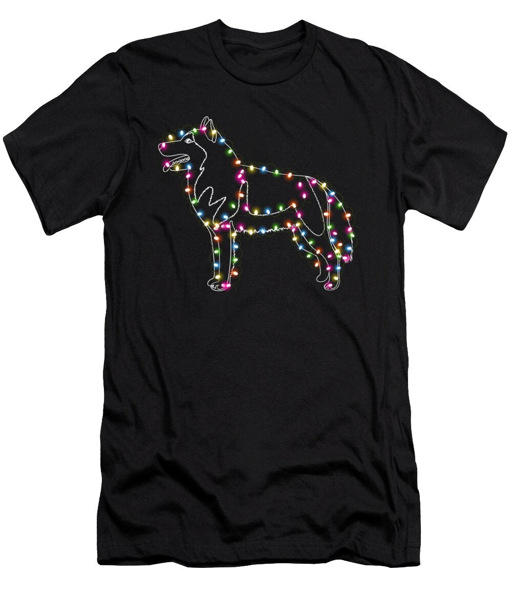 Husky with Christmas Light Husky Lover Merry Xmas Fancylifestyle T-Shirt