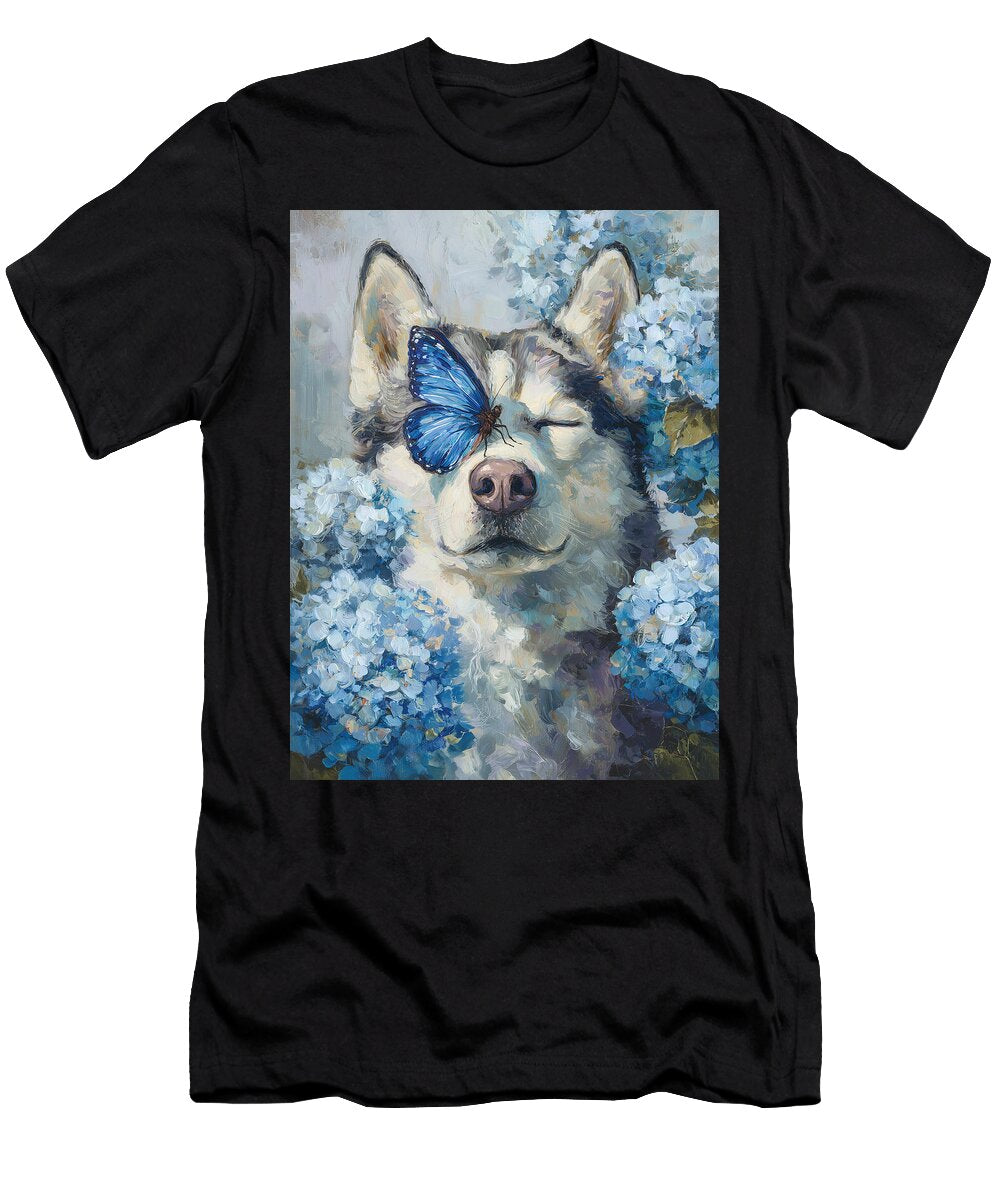 Hydrangea Butterfly Husky I Lisa S Baker T-Shirt