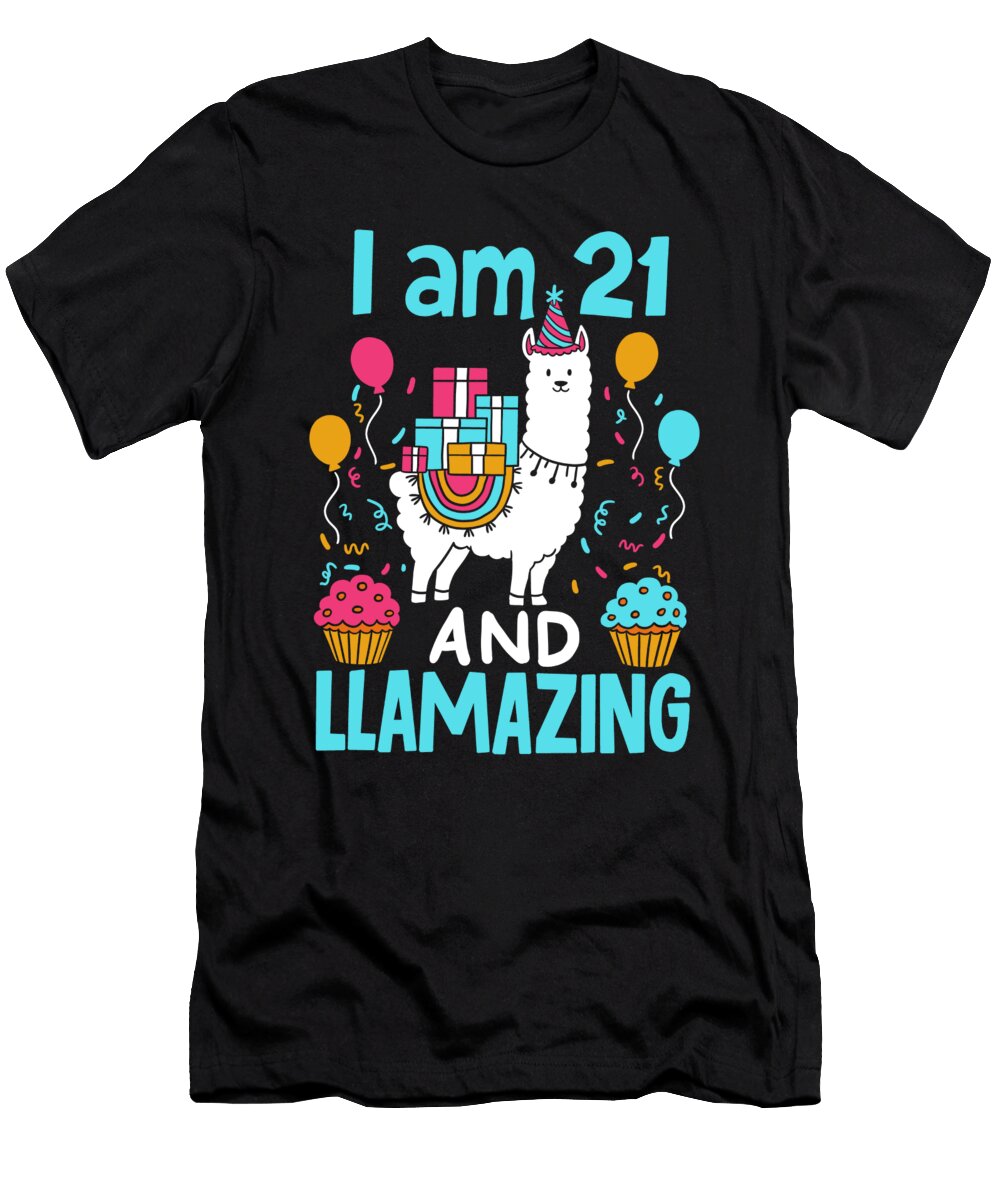 I Am 21 and Llamazing Amazing Llama Animal Birthday Haselshirt T-Shirt
