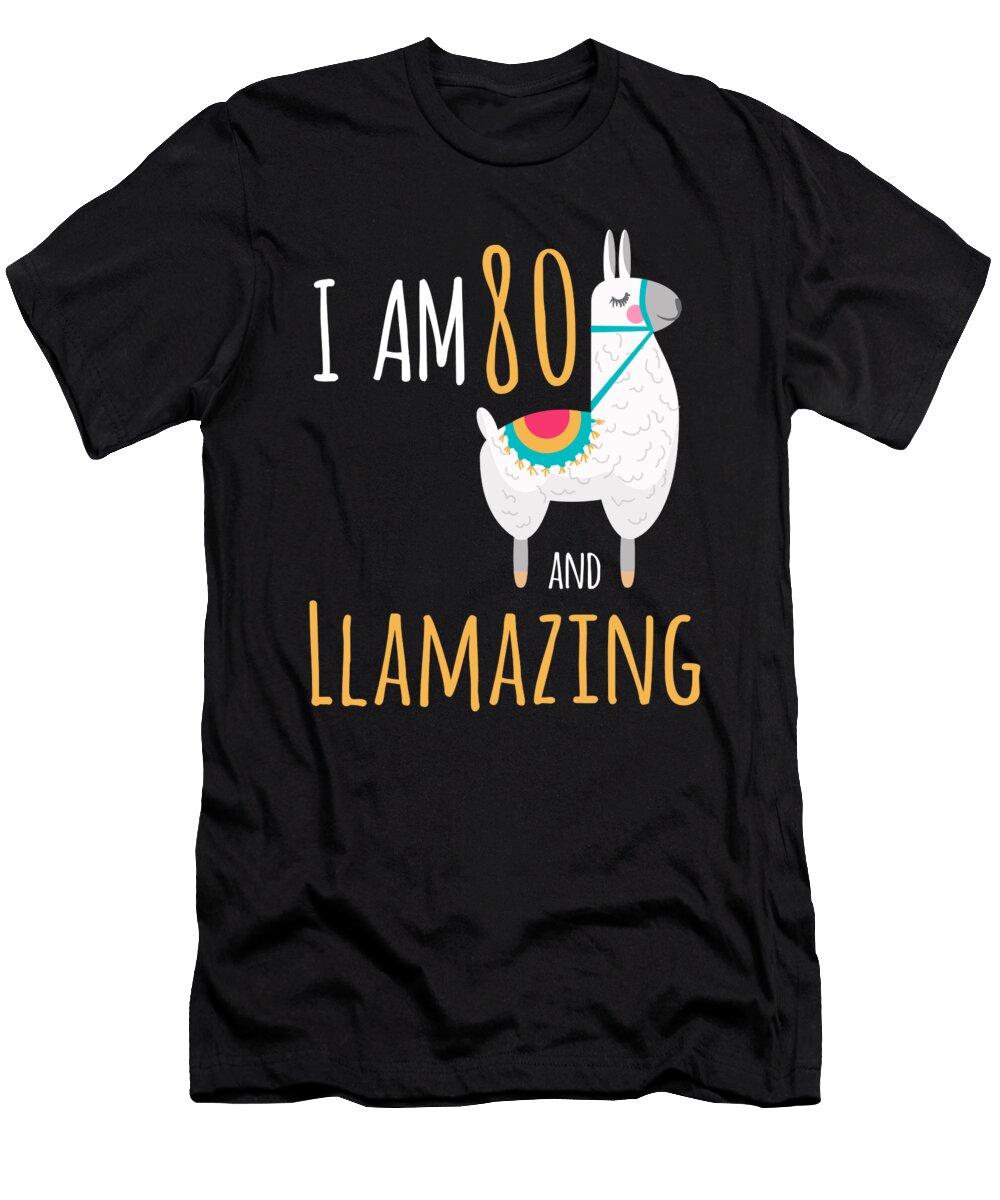I Am 80 and Llamazing Funny Llama Alpaca Birthday Gift Crypto Keeper T-Shirt