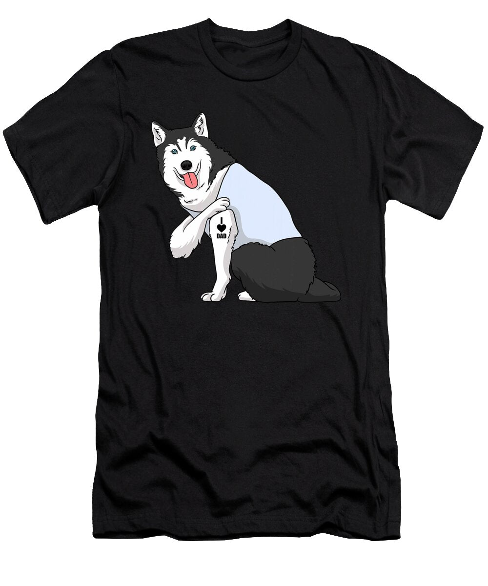 I Love Dad Tattoo Funny Siberian Husky Dog Fathers Day Dhbubble T-Shirt