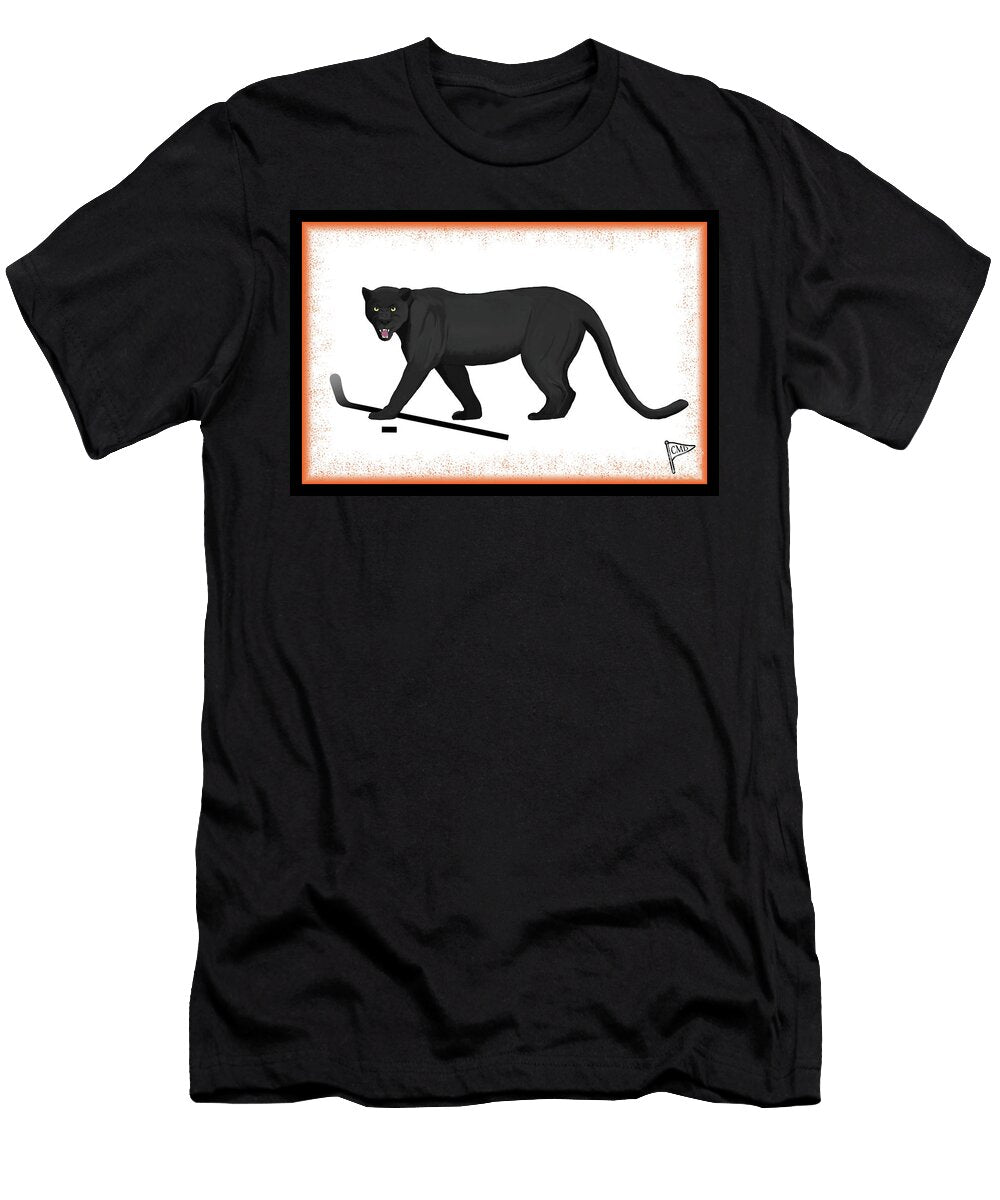 Ice Hockey Black Panther Orange College Mascot Designs T-Shirt