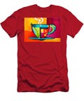 Ignite the Senses a Steaming Cup and Saucer Burst with Bold Abstract Colors Olfactoart Studio T-Shirt