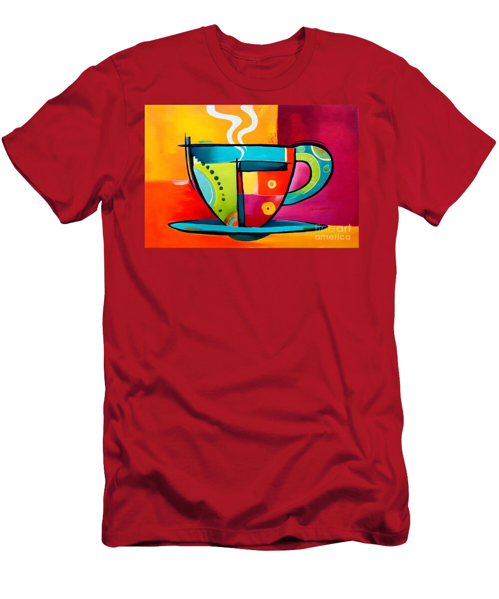 Ignite the Senses a Steaming Cup and Saucer Burst with Bold Abstract Colors Olfactoart Studio T-Shirt