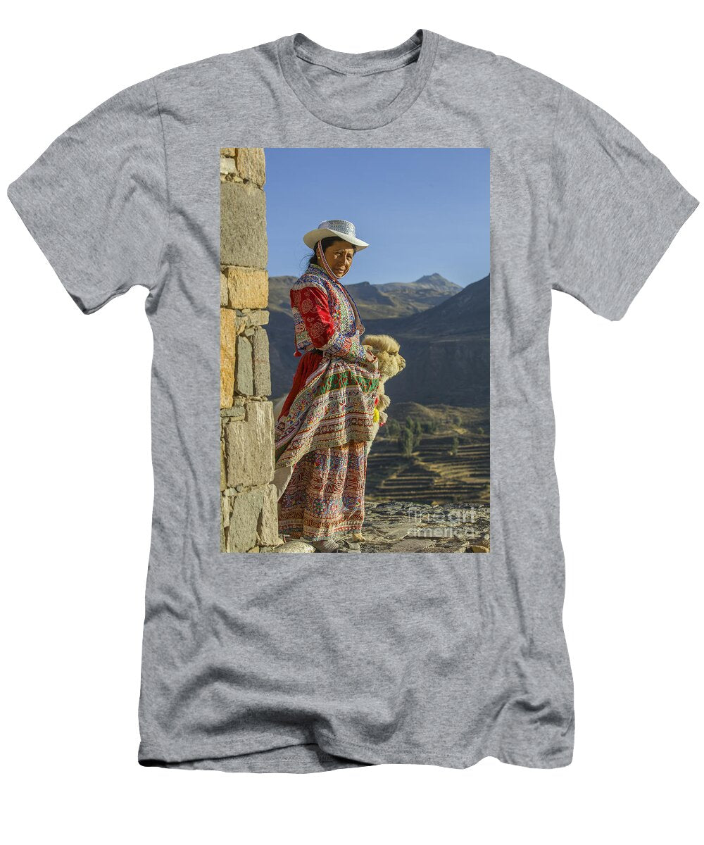 Inca Woman with Baby Alpaca Patricia Hofmeester T-Shirt