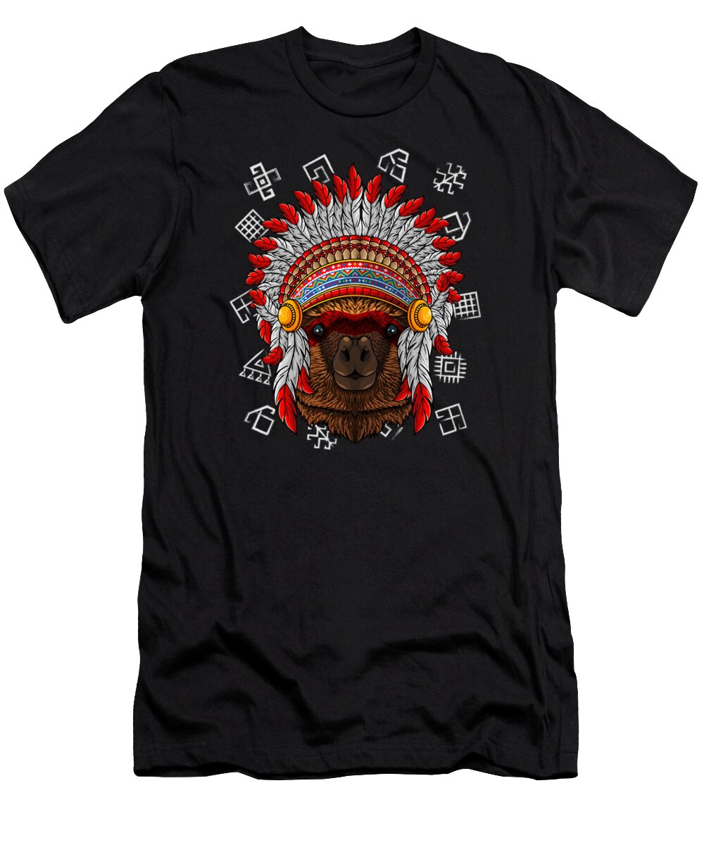 Indigenous Alpaca Native American Indian Headdress Amir Mudin T-Shirt