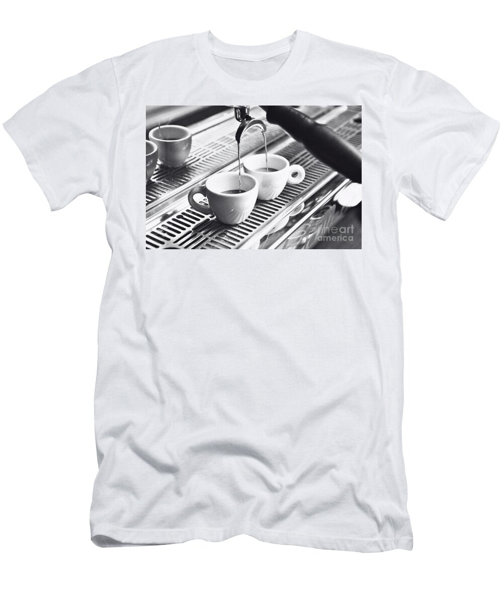 Industrial Espresso Machine and Cups Black and White Cafe Brewing Still Life Dmr Filho T-Shirt
