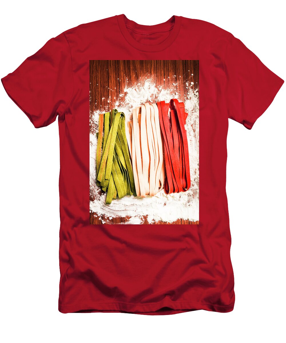 Italian Pasta in National Flag on Flour Jorgo Photography Wall Art Gallery T-Shirt