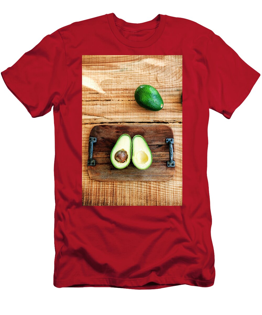 Italy Campania Napoli District Amalfi Coast Tyrrhenian Coast Phlegraean Fields Ischia Island Ischia Porto Avocado on Wooden Cutting Board Giuseppe Greco T-Shirt