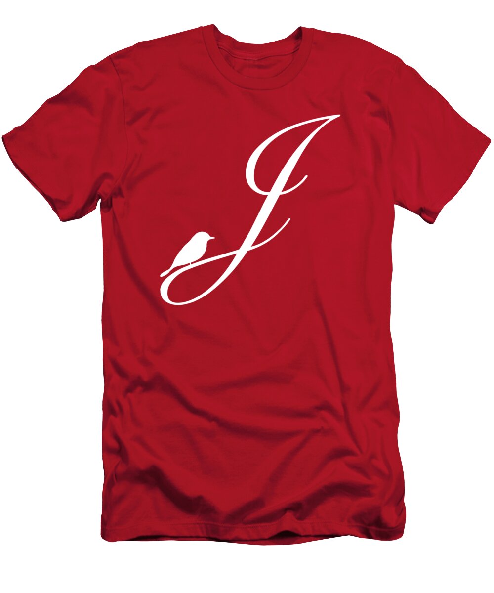 J in White Bird and Script Custom Home Fashions T-Shirt