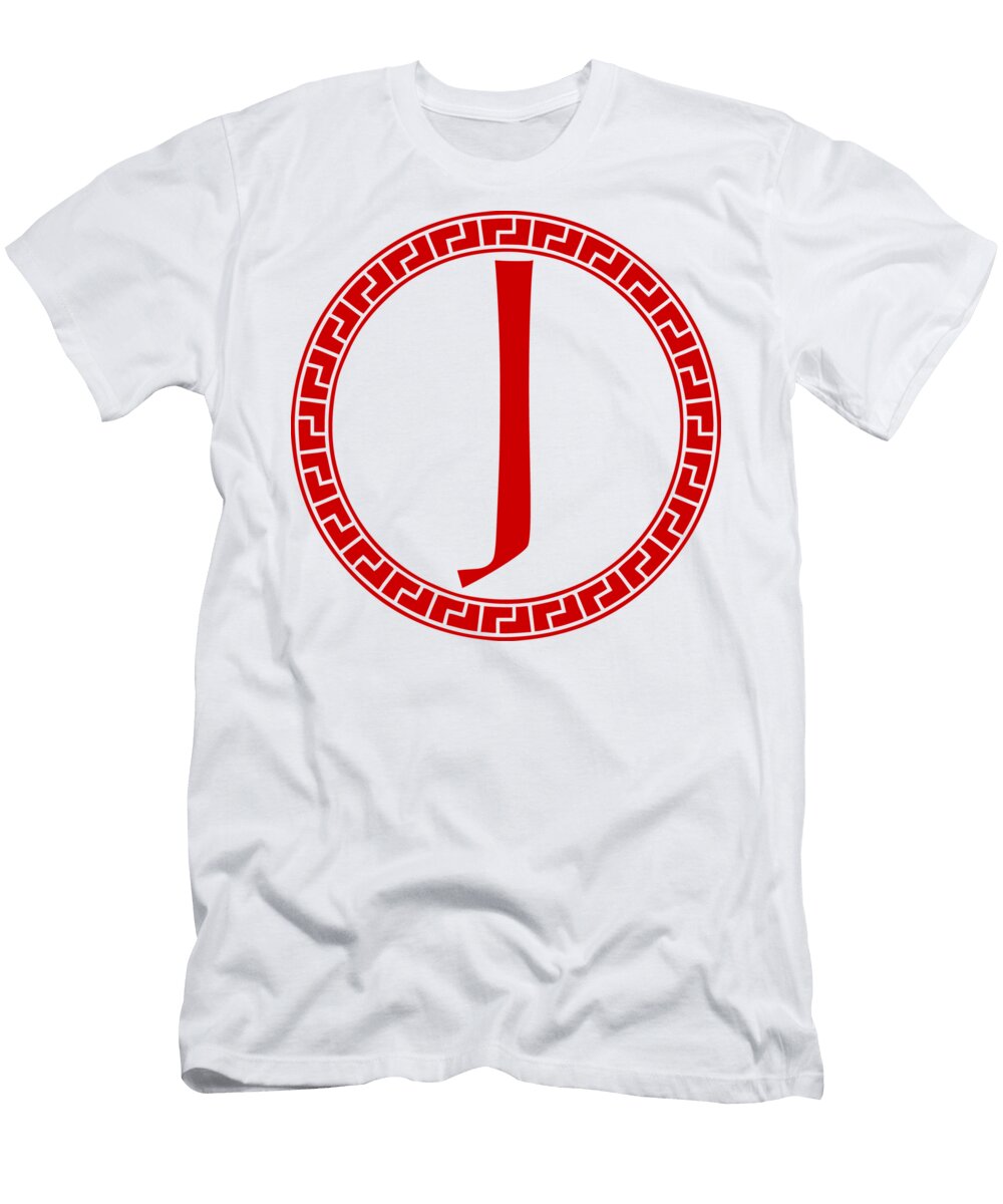 J Surrounded By Fret Wreath Red Custom Home Fashions T-Shirt