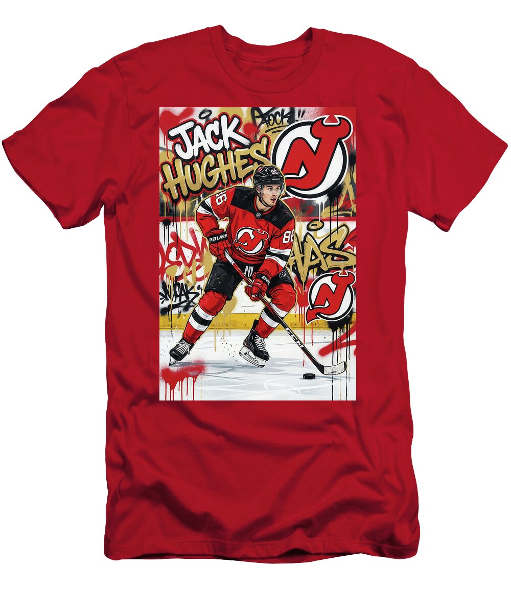 Jack Hughes Graffiti Poster Hockey Player NHL Sampadart Gallery T-Shirt