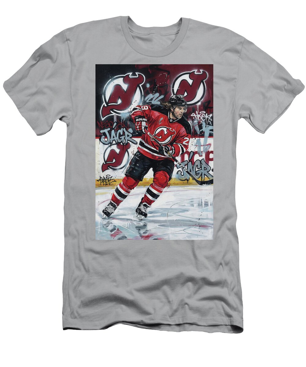 Jagr Nj Devils Hockey Star in Action Graffiti Poster Hockey Player NHL Sampadart Gallery T-Shirt