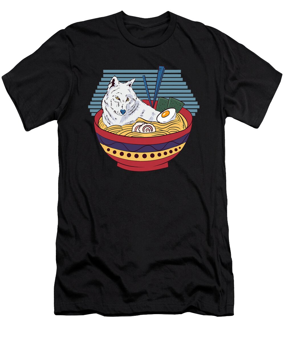 Japanese Culture Art Kawaii Anime Wolf in a Ramen Bowl Dhbubble T-Shirt
