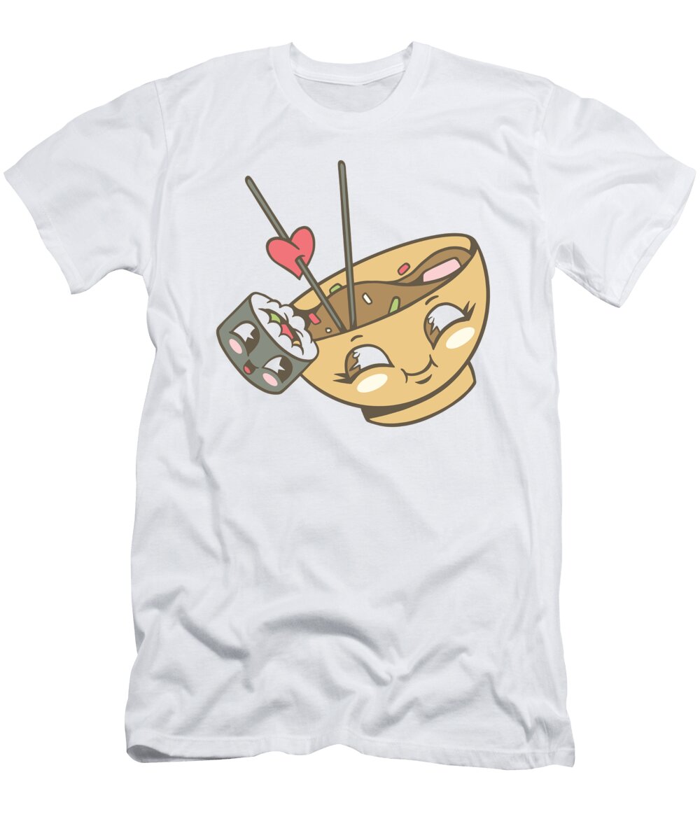 Japanese Food in Love Miso Soup Loves Sushi Licensed Art T-Shirt