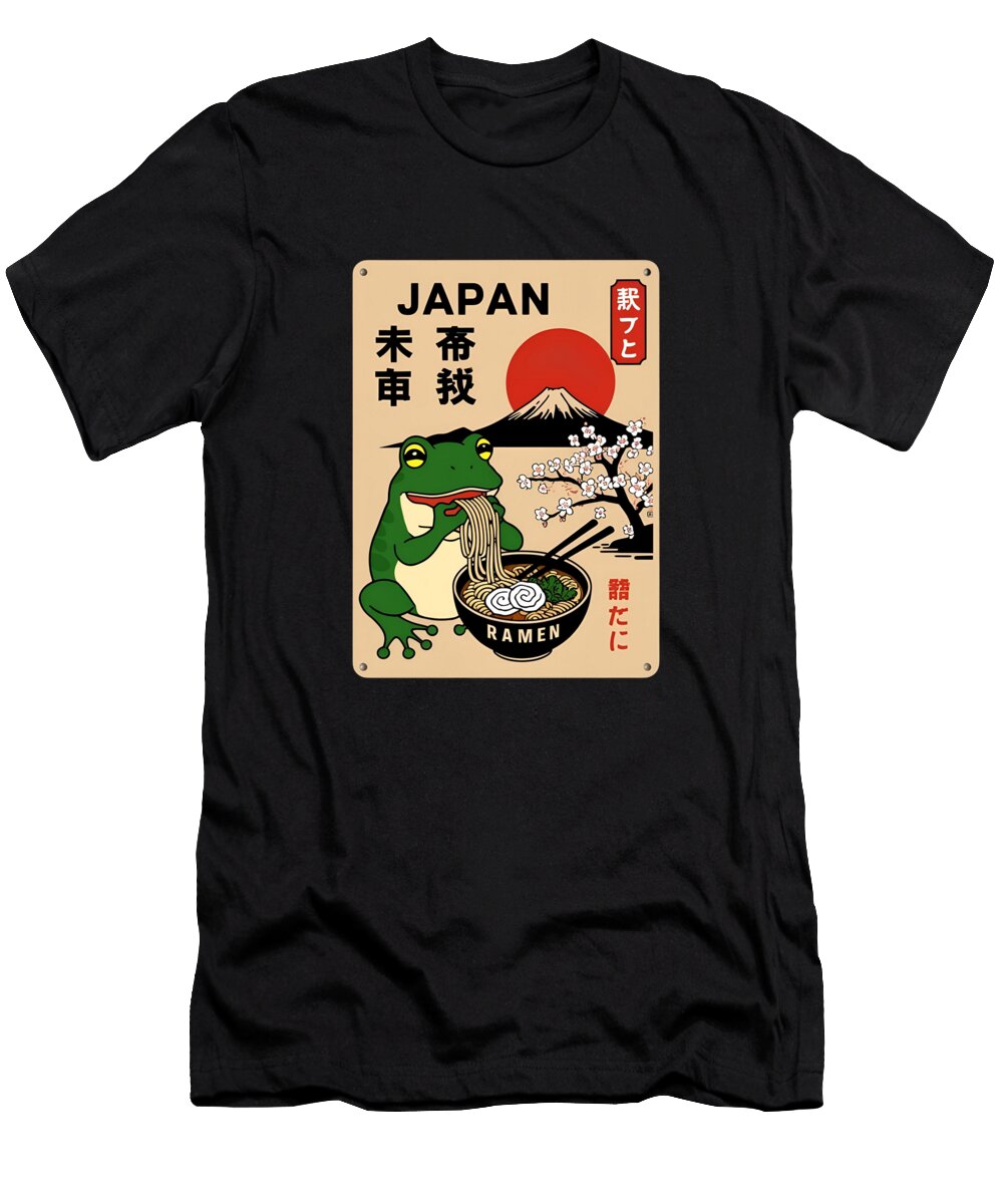 Japanese Frog Eating Ramen in Mount Fuji Murellos Design T-Shirt