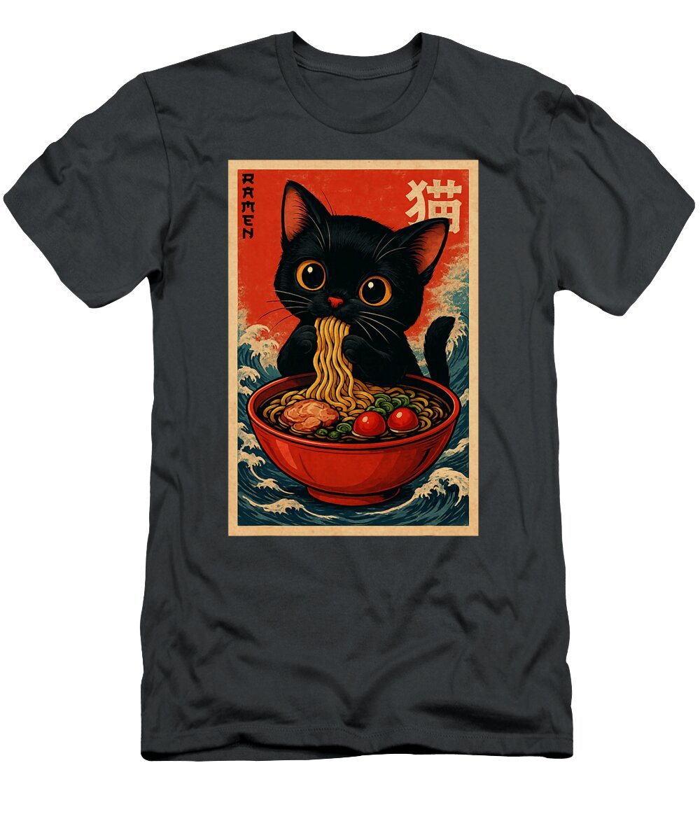 Japanese Kawaii Anime Cat Eating Ramen Zyneu Gangd T-Shirt