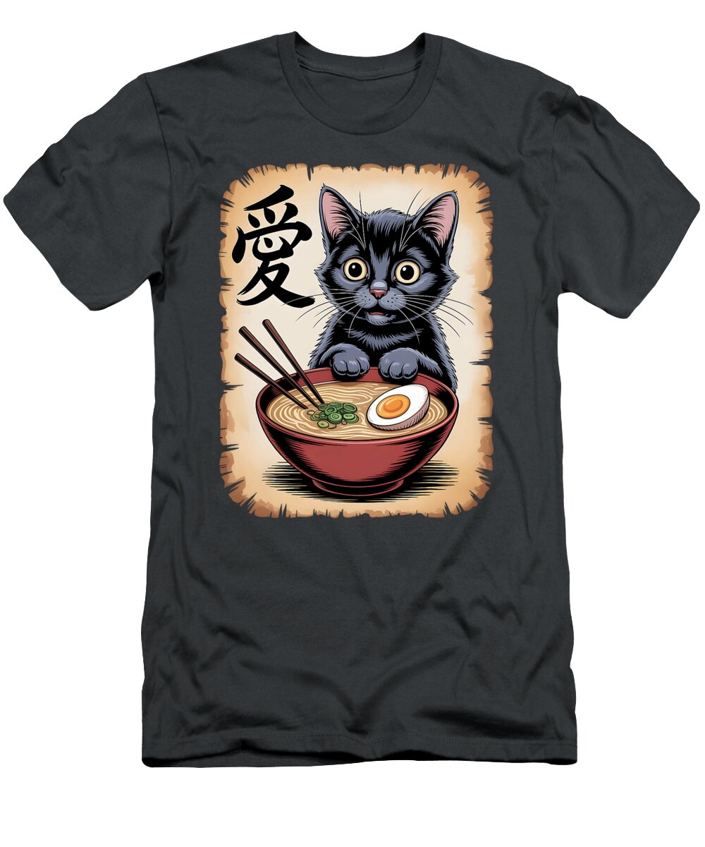 Japanese Kawaii Anime Cat Funny Cat Eating Ramen Zyneu Gangd T-Shirt