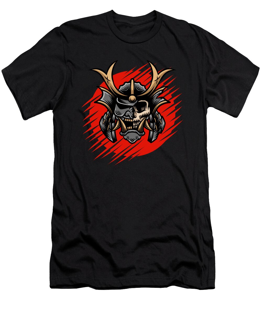 Japanese Samurai Demon in Armor with Skull Licensed Art T-Shirt