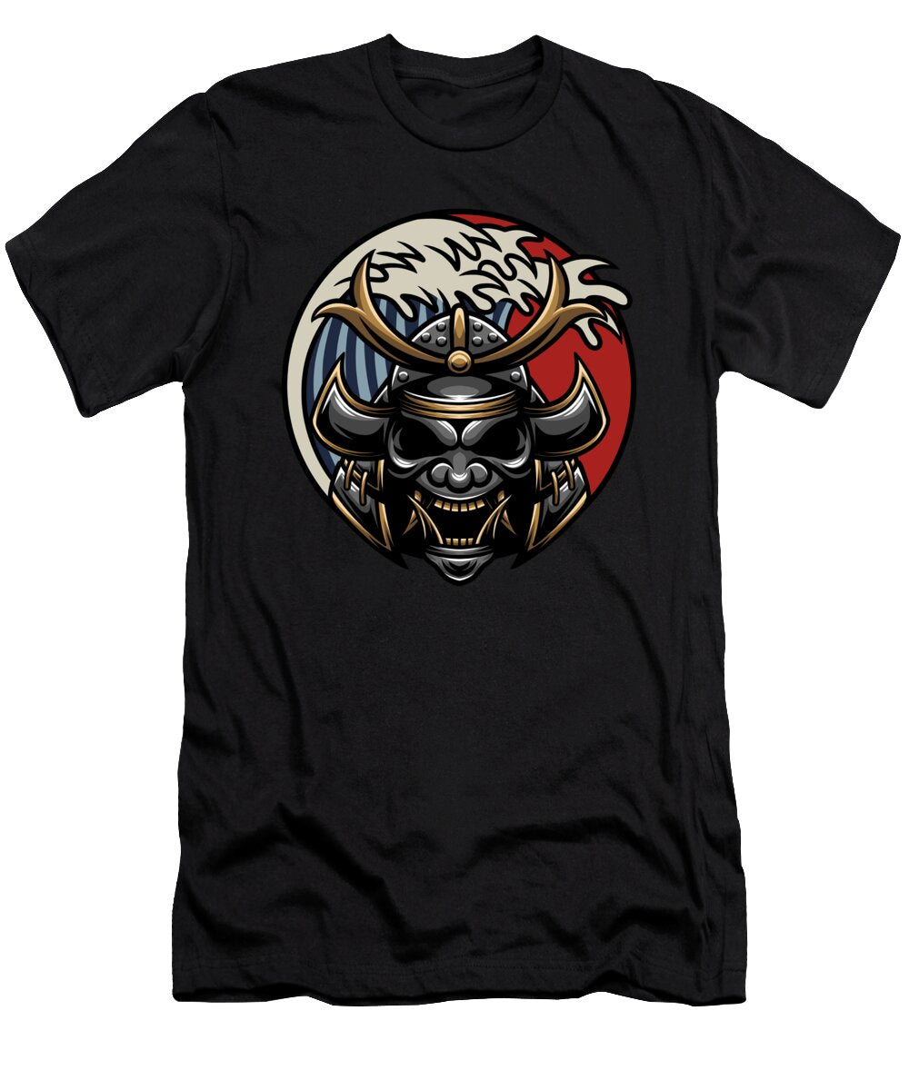 Japanese Samurai Demon in Armor with Tsunami Wave Licensed Art T-Shirt