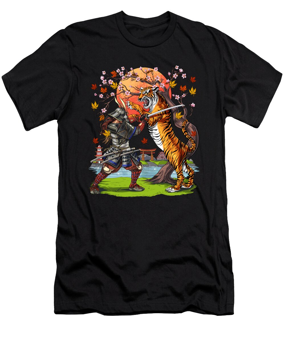 Japanese Samurai Fighting Tiger Nikolay Todorov T-Shirt