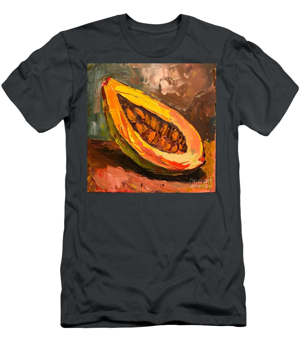 Juicy Delight Vibrant Vivid Brushstrokes Illuminate Sliced Cocoa Pod Olfactoart Studio T-Shirt